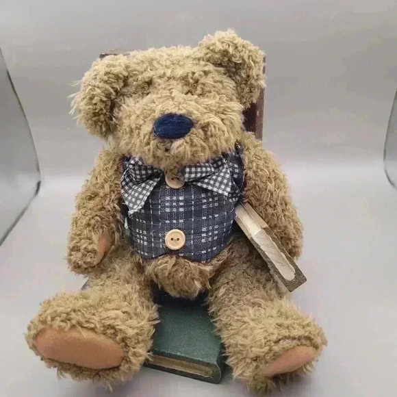 Vintage Set of Plush Teddy Bear Wooden Bookends Books are Fun/Teddies Stories - Picture 2 of 9